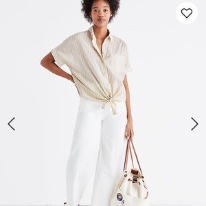 Madewell Short Sleeve Tie Front Button Up Top In Irene Stripe Size Small